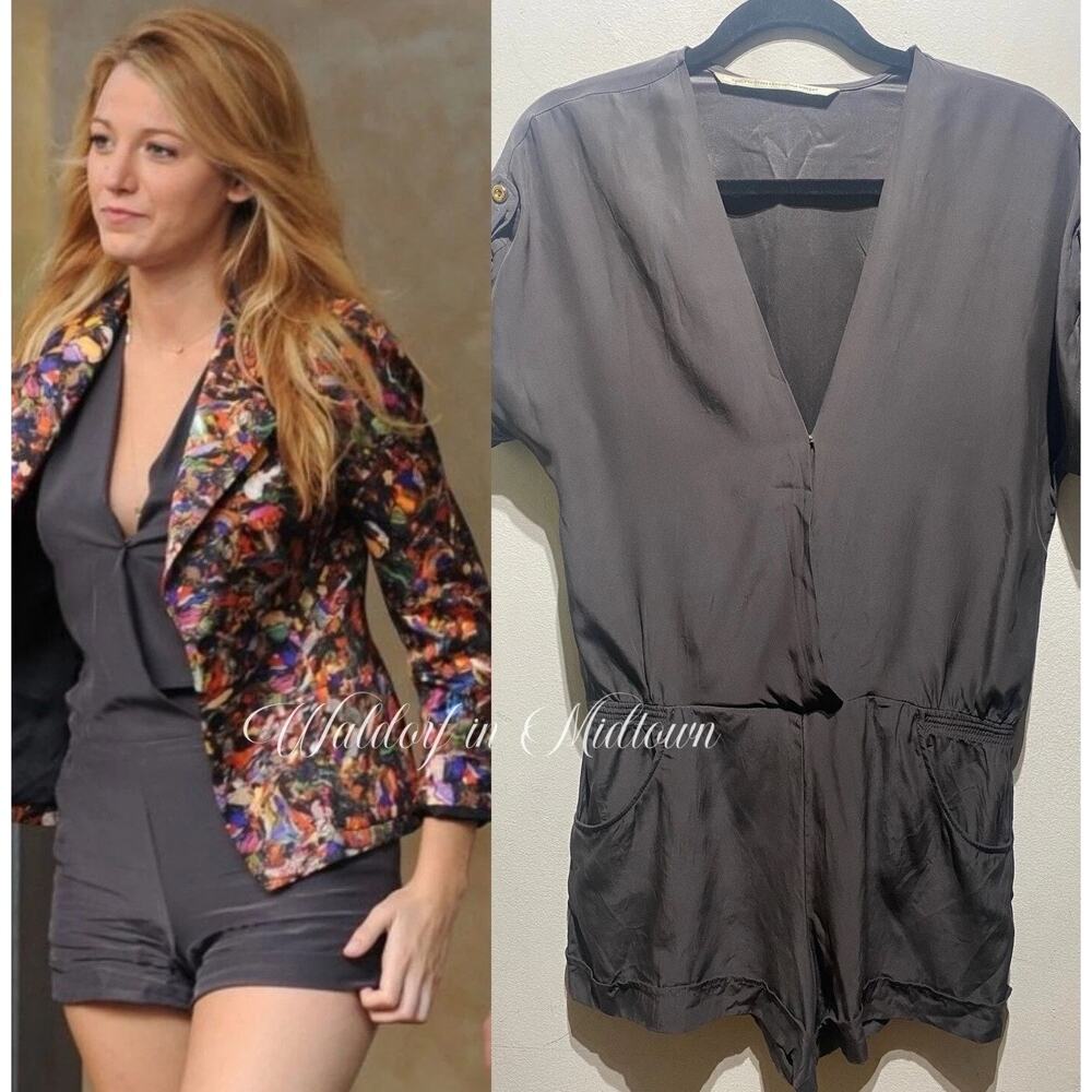 Twelfth Street Cynthia Vincent Silk Romper Size 0 Gray Quiet Luxury ASO Serena